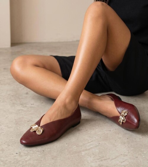 ballerines femmes avec motif ornement petale dore bordeaux 6a5bbb7f7737b