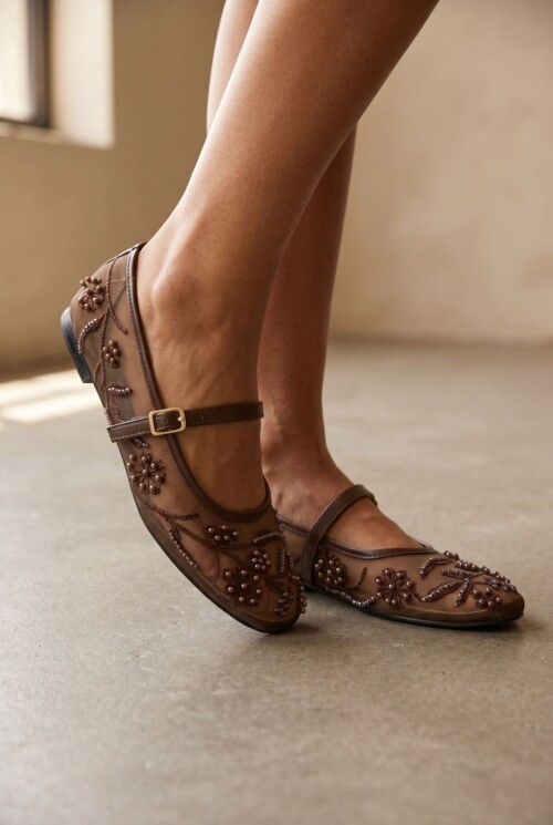 ballerines transparentes en resille avec des motifs perles cafe 6a429d0d2366f
