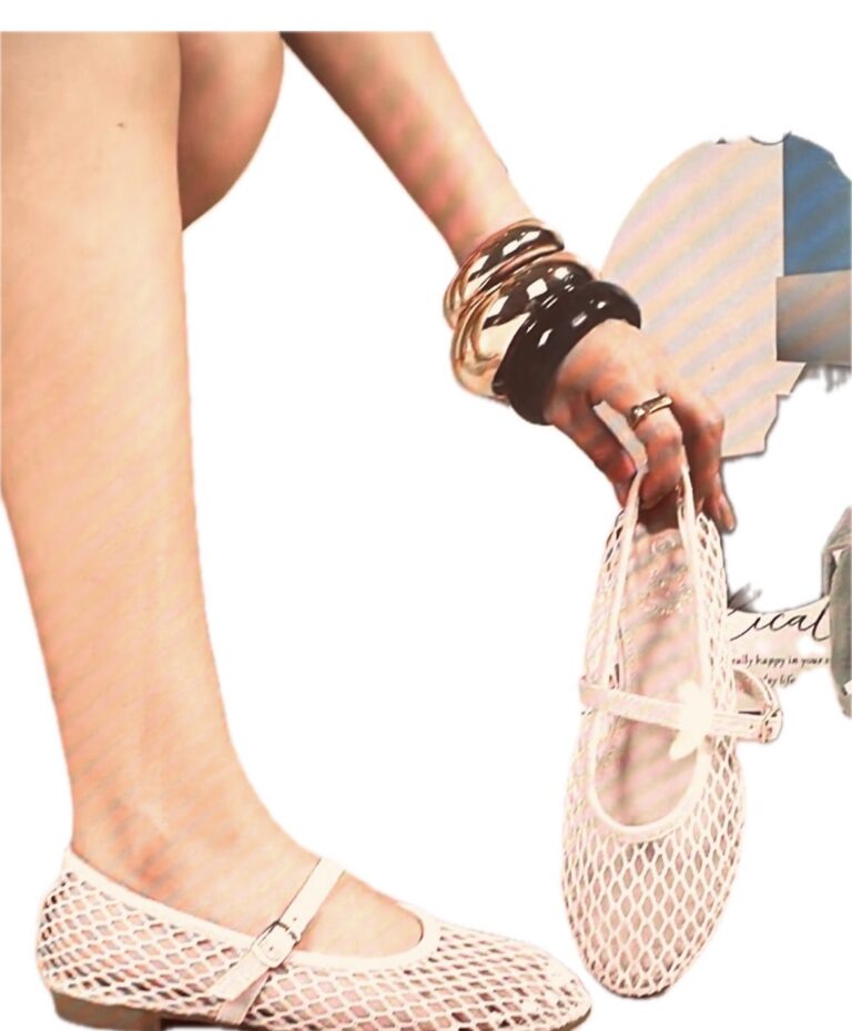 Dames ballerina gehaakt met fluwelen bandje in beige
